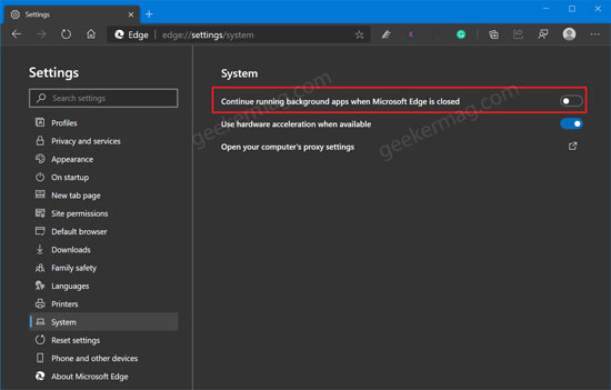 Disable Continue Running Background Apps when Microsoft Edge is Closed