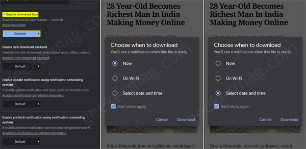 How to Enable  Download later  feature in Chrome on Android - 96