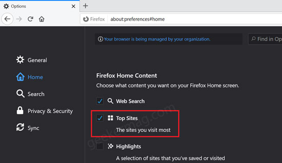 remove bing from firefox new tab