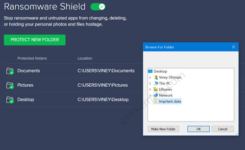 protect new folder ransomware shield