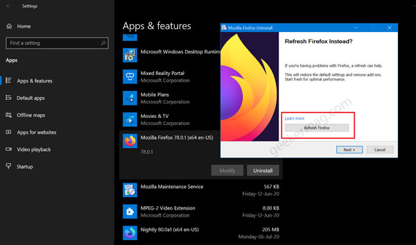 Mozilla added Refresh button in Firefox Uninstall Wizard  Nightly v78  - 46