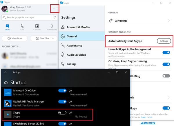 disable automatically start skype in windows 10