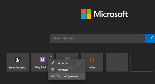 Turn off quick links preview in Edge new tab page