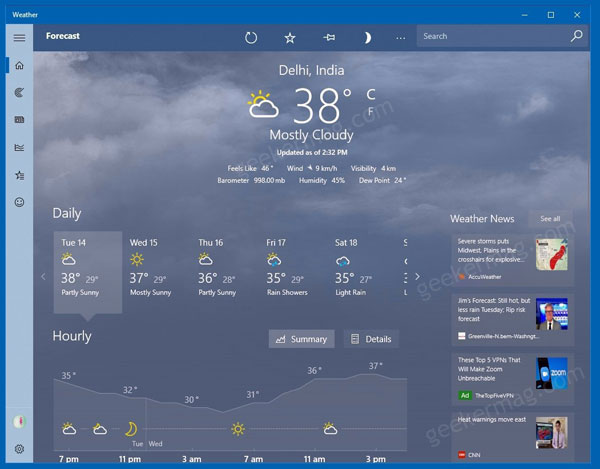 weather app not working windows 10