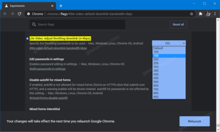 Chrome Lite Video Gets option to Adjust Throttling Downlink (in Kbps)