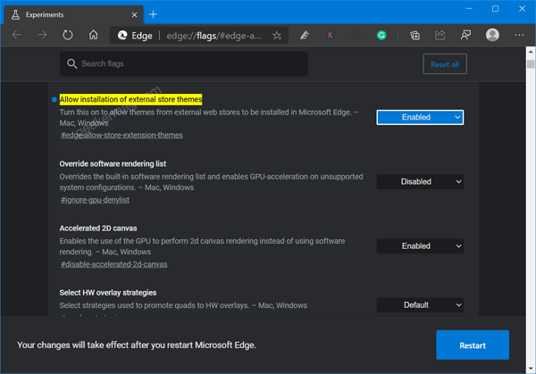 Allow installation of external store themes - edge chromium flag