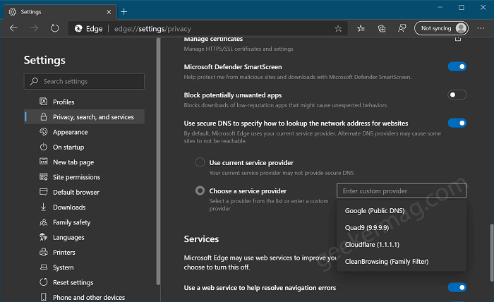Microsoft lets you use Custom DNS Provider in Edge Canary - 36