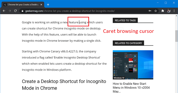 Chrome Canary gets Caret Browsing feature - 26