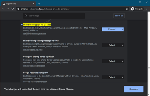 Enable sharing page via QR Code in Chrome browser 