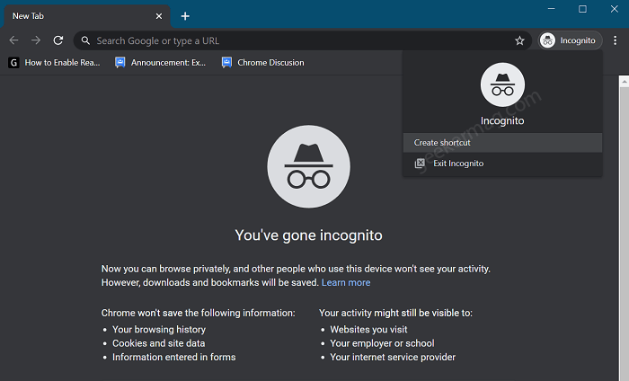 Chrome let you Create a Desktop Shortcut for Incognito Mode