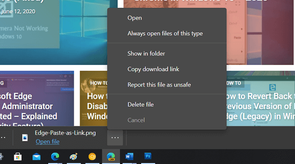 Microsoft Edge old download UI