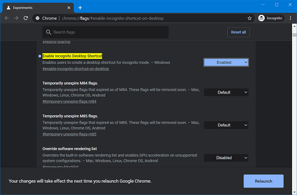 Chrome let you Create a Desktop Shortcut for Incognito Mode