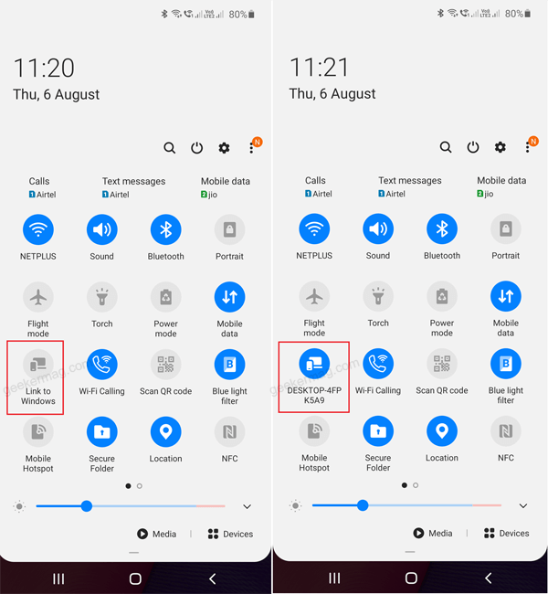 Access quick settings panel in samsung galaxy a51