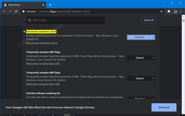 Passwords weakness check flag in chrome