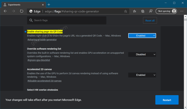 Enable sharing page via QR code feature in Edge