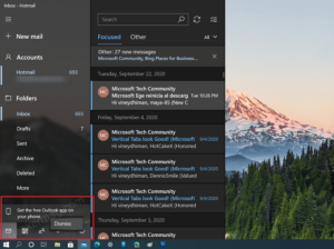 Remove 'Get The Free Outlook App On Your Phone' from Windows 10 Mail App