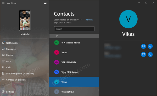 Your Phone app Contacts (In Preview)