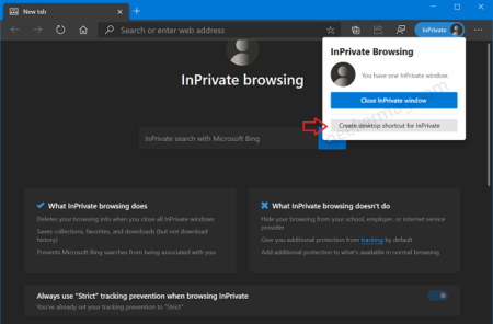 Microsoft Edge let you Create a Desktop Shortcut for InPrivate Browsing