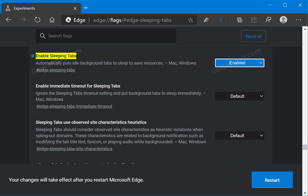 enable sleeping mode flag in edge