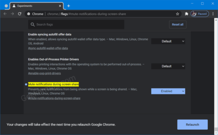 Chrome Canary gets Mute notifications during a screen share feature