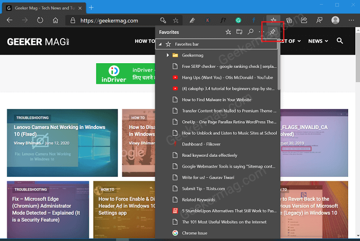 Microsoft Edge gets option to Pin Favorites panel to Side pane - 31
