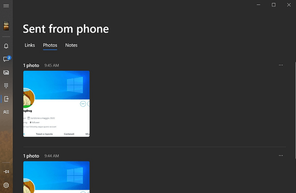 Sent from phone feature in your phone app for windows 10