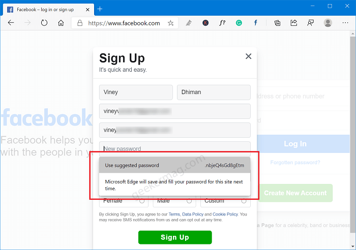 microsoft edge use suggested password feature.