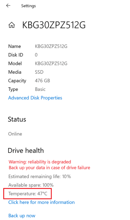 How to Check Drive Temperature in Windows 10 using Settings app