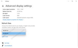 refresh rate settings in windows 10