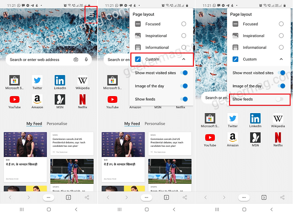 Remove News Feeds in Edge (Android)