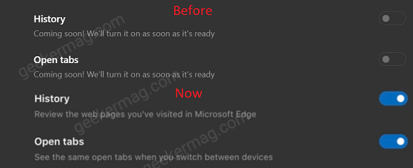 edge history and open tab sync