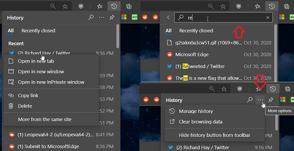 Microsoft Edge lets you Pin History Button to Toolbar - 94