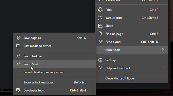 Microsoft Edge let you Pin Sites Windows 10 Start Menu - 90