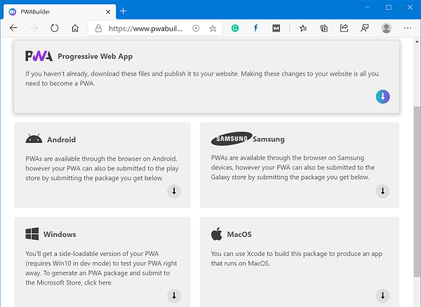 PWABuilder download page