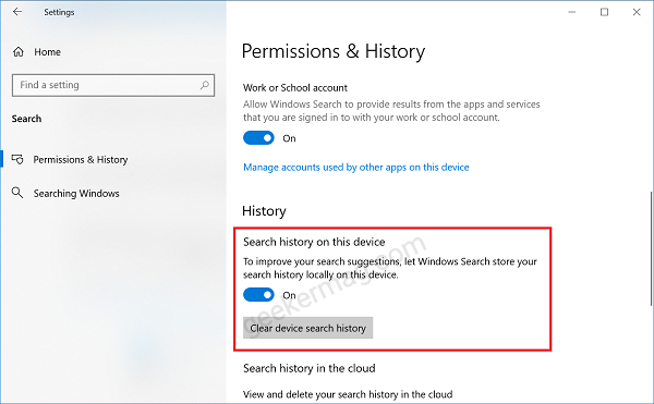 Disable Recent Search feature from Windows Search Box