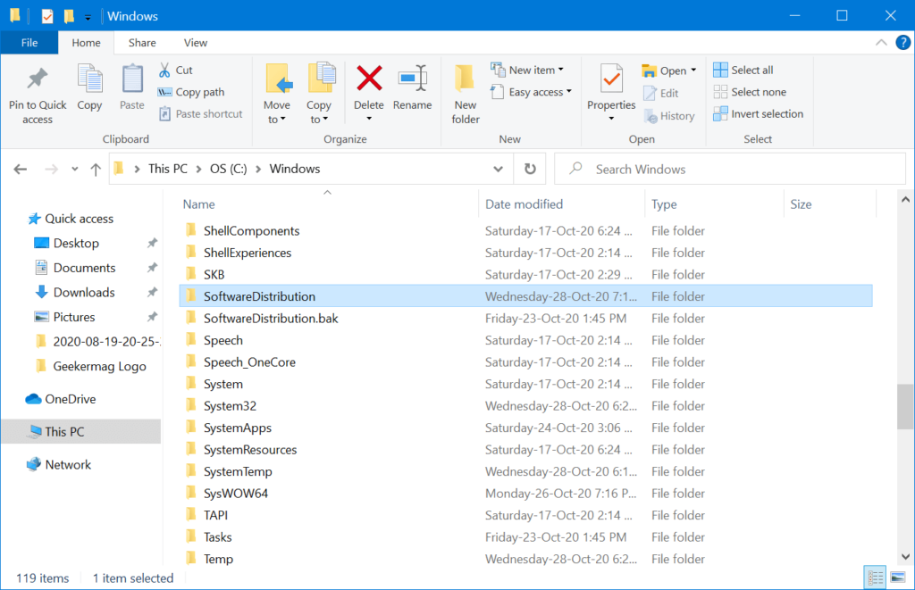 software distribution folder in windows 10