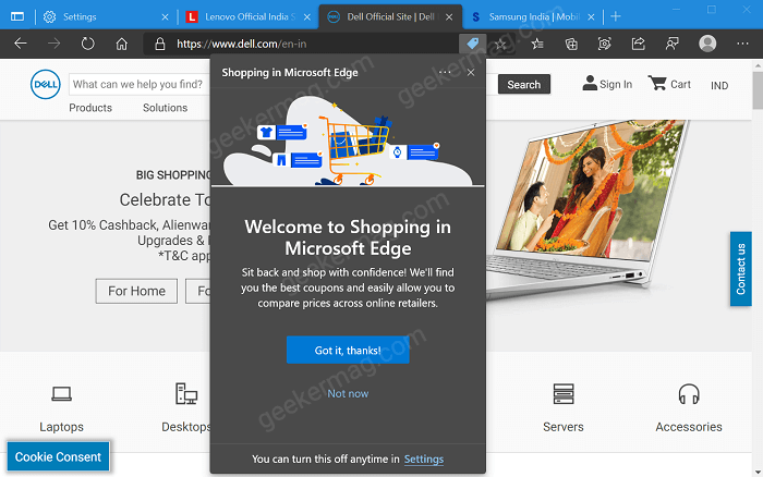 Microsoft Edge Showing Coupons in Address bar