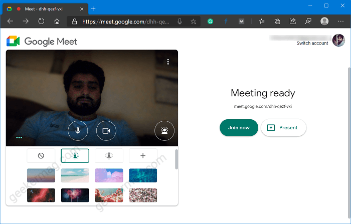 how to add background on google meets