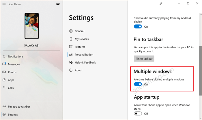 Enable and Disable Multiple Windows in Your Phone app
