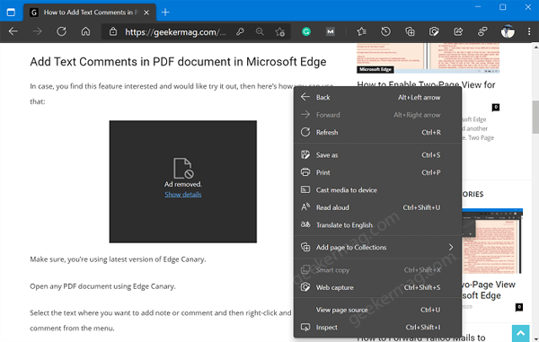 smart copy feature in microsoft edge menu
