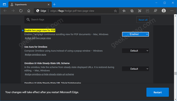 Microsoft Edge Enable two page view flag