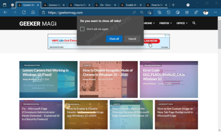 Microsoft Edge ask you before closing multiple tabs