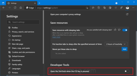 Disable F12 Keyboard Shortcut to Open Developer Tools in Microsoft Edge