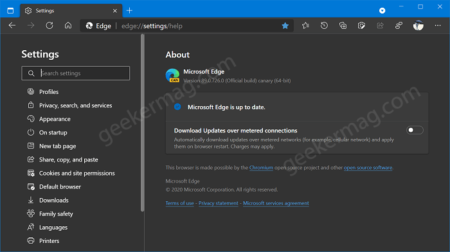 Enable or Disable Download Updates over metered connections in Edge
