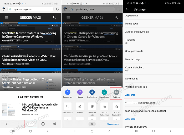 Enable History and Open Tabs sync in Edge on Android