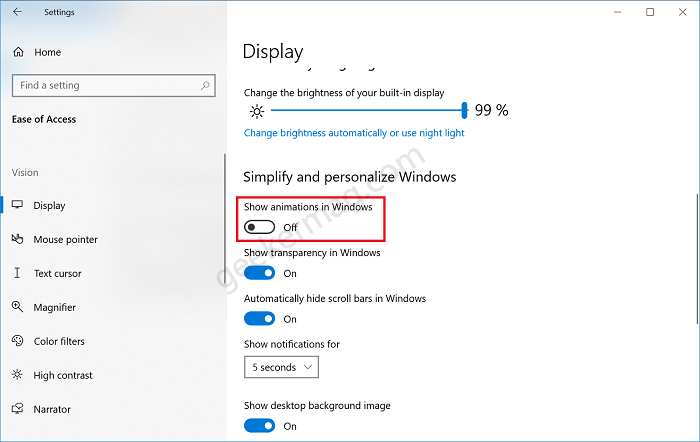 Turn OFF Animation when opening or closing a window in Windows 10