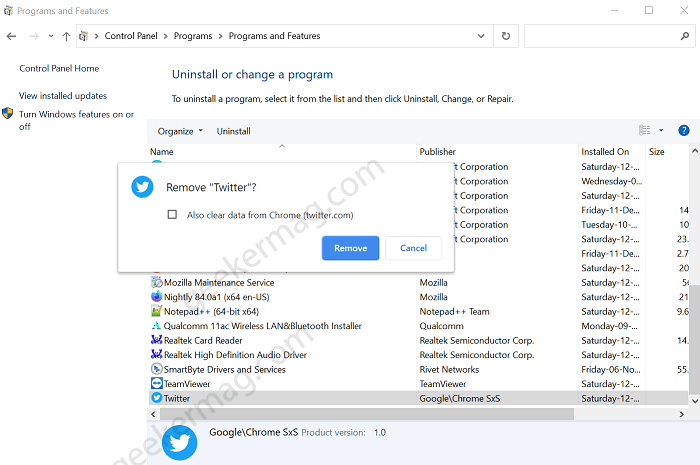 Uninstall Chrome PWA from Settings app   Control Panel - 70