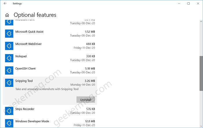 installing snipping tool windows 10