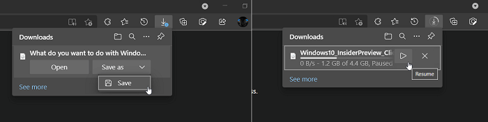 Microsoft Edge has a new Flyout menu for Managing Downloads