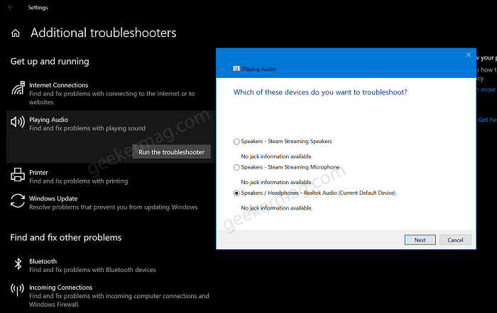 Audio troubleshooter for windows 10